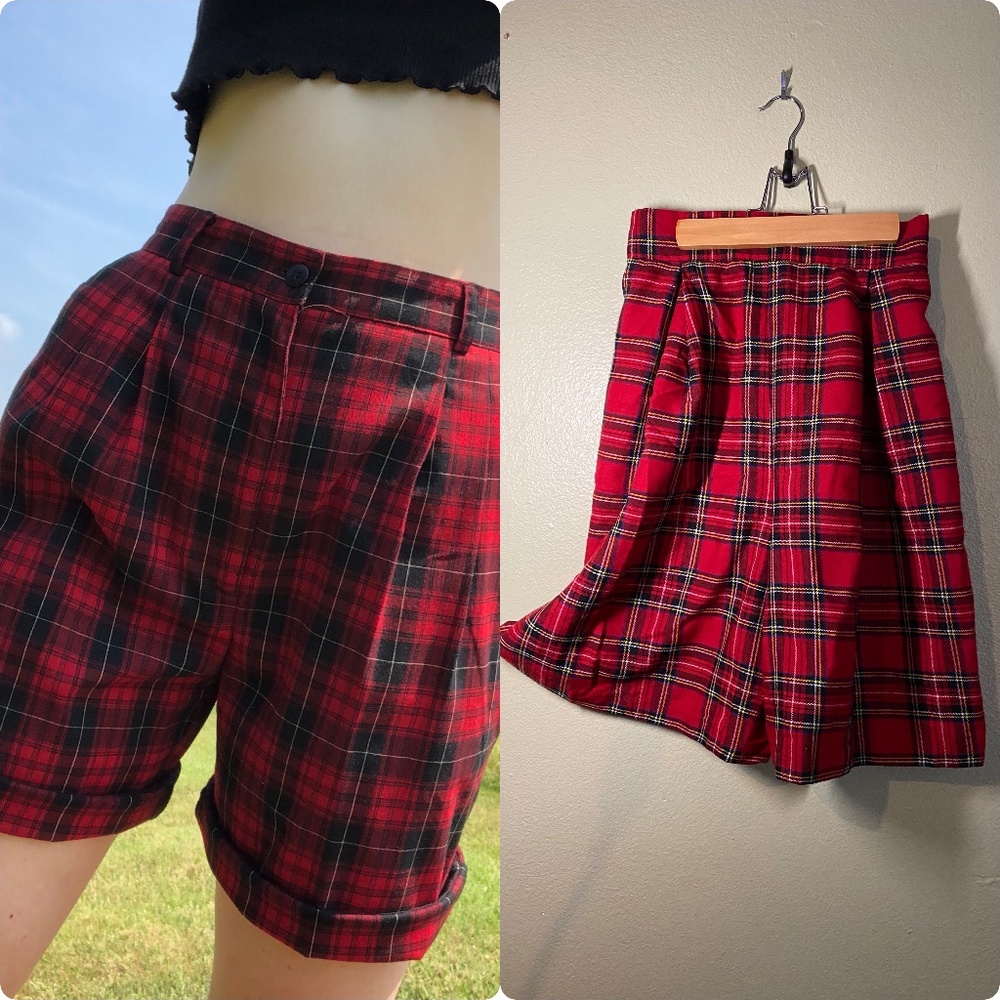 Vintage 90s Style High Waisted Plaid Shorts